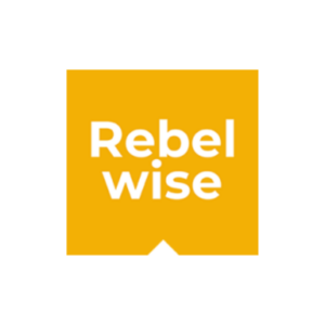 Logo rebelwise met gele achtergrond