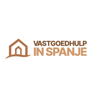 Logo van vastgoedhulp in Spanje, met klein huisje en zeegolfje